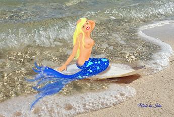 Mermaid Surfboard Mermaid riding the waves with a cuttlefish surfboard.